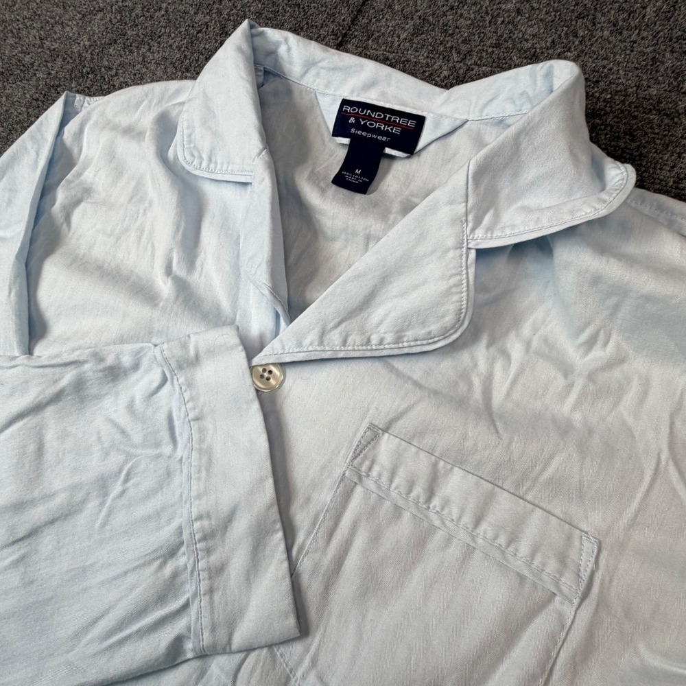 Roundtree & Yorke Mens Size M Medium‎ Blue Herringbone Cotton Pajama Top Shirt